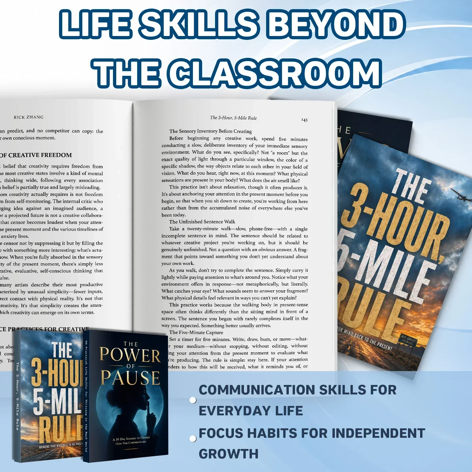 2-Book Personal Growth and Mindfulness Book Set for Adults, The 3-Hour 5-Mile Rule and The Power of Pause