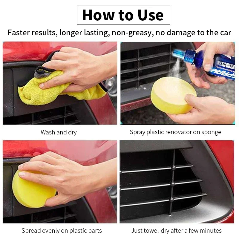 Automotive Plastic Restorer Restore Black Shine Car Plastic Rubber Exterior Restorer Cleaning Refresher Car Polishing Brightener