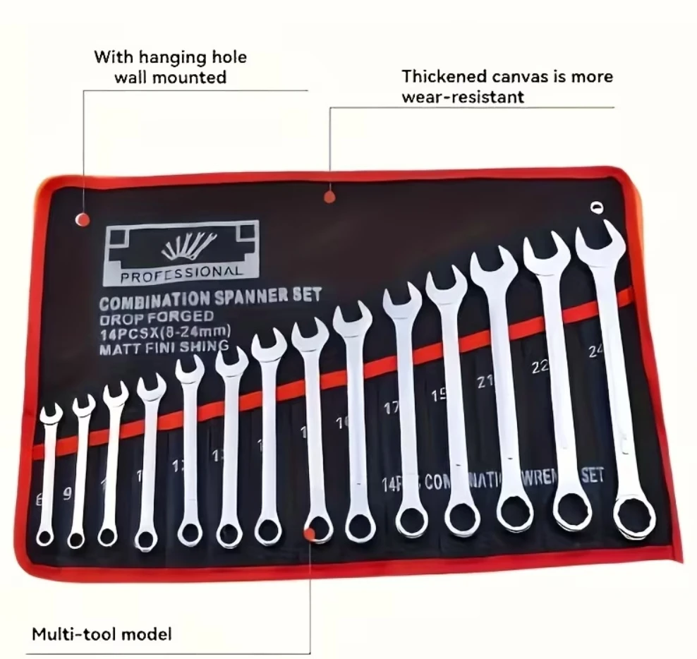 14-Pocket Tool Organizer Roll. Durable Wrench Storage Bag with Portable Handle. Perfect for Garage & Workshop Organization.