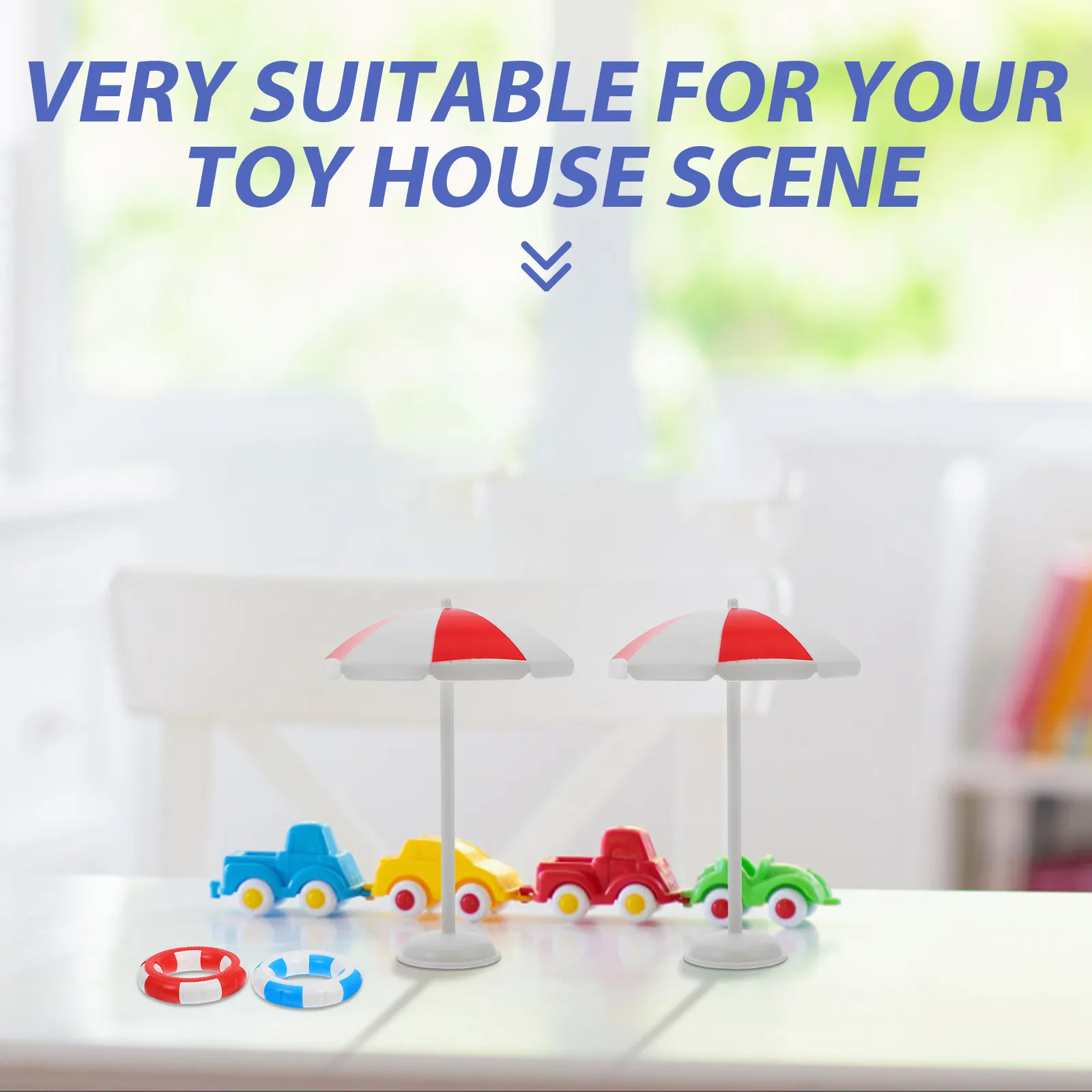 

2 Sets Mini Swimming Pool Micro Scene Layout Mini House Summer Swim Ring Beach Chair Summer Scene Props Miniature House Decor