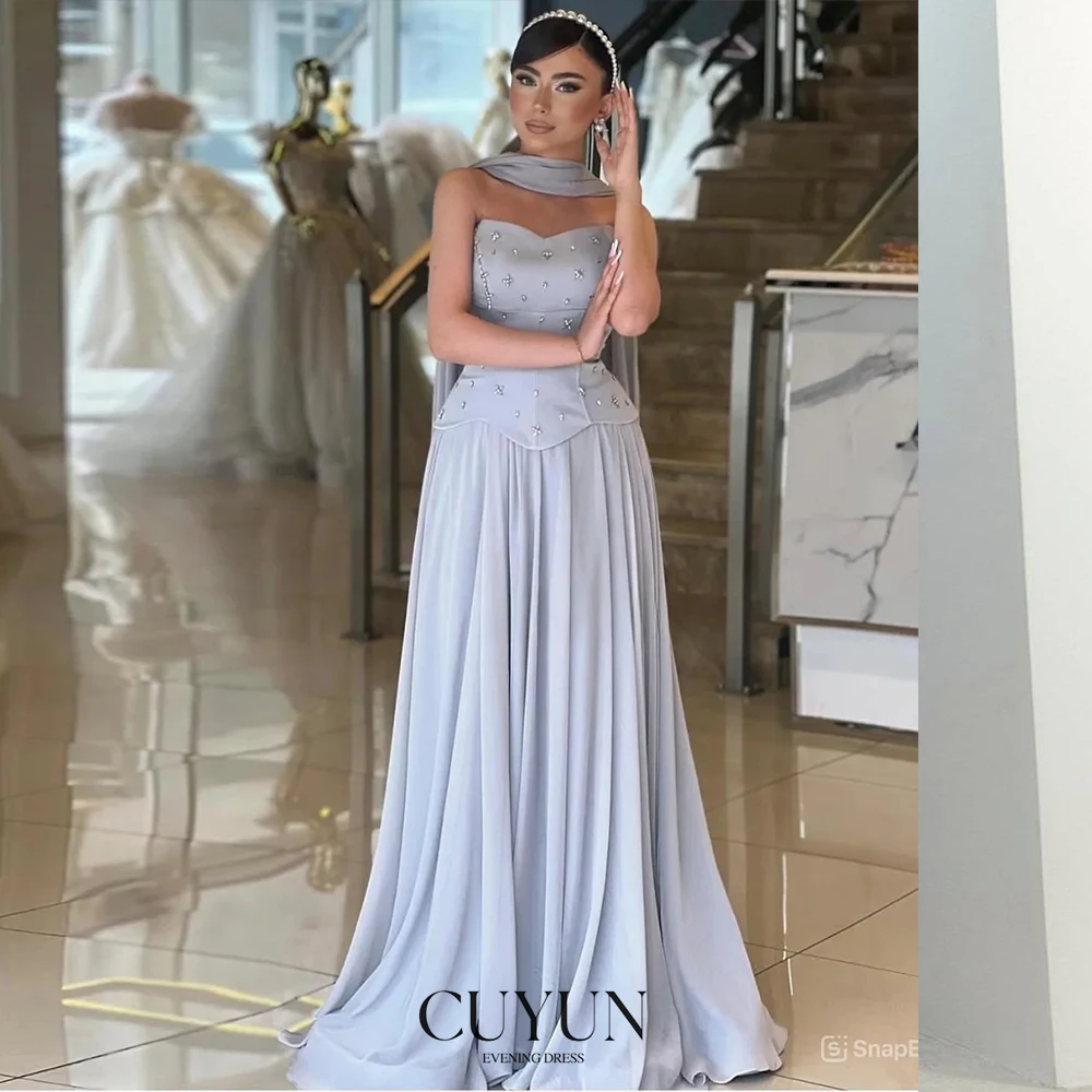 

CUYUN 2025 Formal Evening Dresses A Line Beading Draped Long Prom Dresses Customized Strapless Luxury Women Party Gown