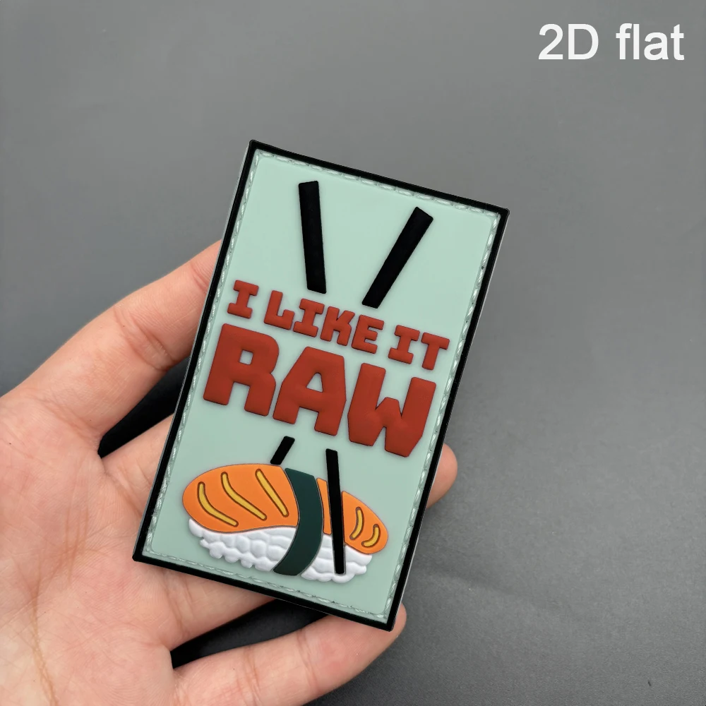 Sushi-themed rectangular 2D flat PVC morale patch, 1 piece, with a free hook-and-loop patch, fully covered with black edges, reinforced with adhesive, can be repeatedly attached and removed, fun and trendy tactical style clothing accessory