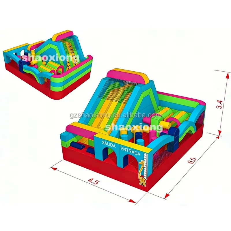 Kid Toddler Commercial Outdoor Inflatable Jumping Bouncy Castle Obstacle with Slide Combo Inflatable Obstacle Course with
