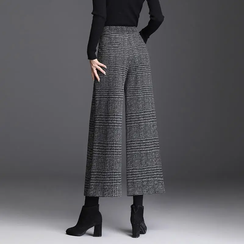 Woolen nine-point wide-leg pants women's autumn   winter new high-waisted straight-leg casual pants  loose and thin woolen pants