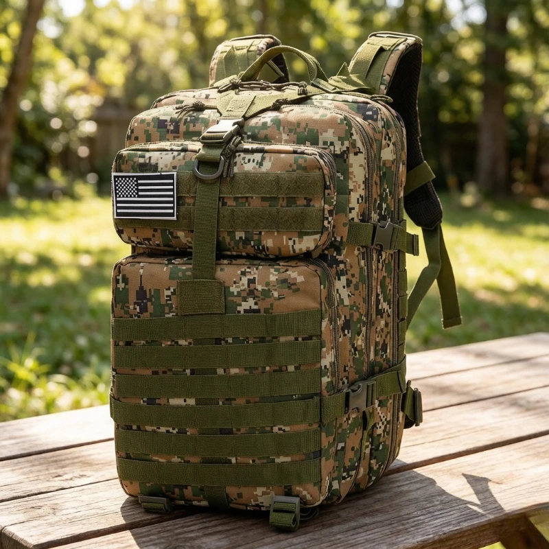 Camo Tactical Mesh Backpack, 3P Outdoor Hiking Cycling Daypack, Breathable Mesh Rucksack, Scratch-Resistant for Camping Travel