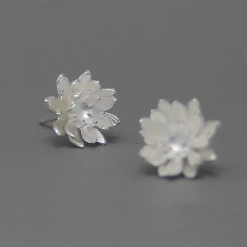 Prawdziwe 925 Sterling srebrne z kwiatem lotosu kolczyki dla kobiet dziewczyn prezent Hot moda sterling-srebrny-biżuteria kobiet kolczyki