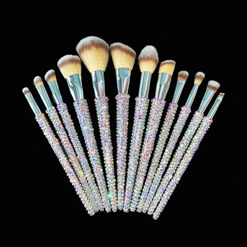 Bling Bling Diamond Rhinestone Makeup Brushes 12PCS/Set Cosmetic Foundation Powder Brush Eyeshadow Concealer Complete Makeup Kit