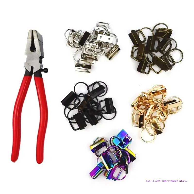 

C63E 40Pcs 5Color for Key Fob Keychain Hardware with Pliers Tool for Wristlet ClampMa