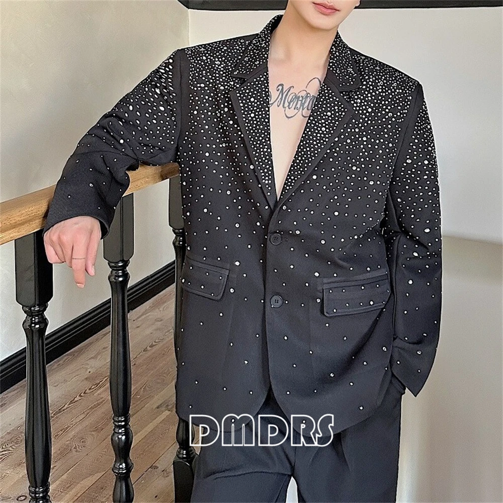 

DMDRS Diamonds Suit Jacket for Men M-XL, Luxury Suit Blazer High-Street Single Breasted Jacket for Autumn, Party Pageant Blazer