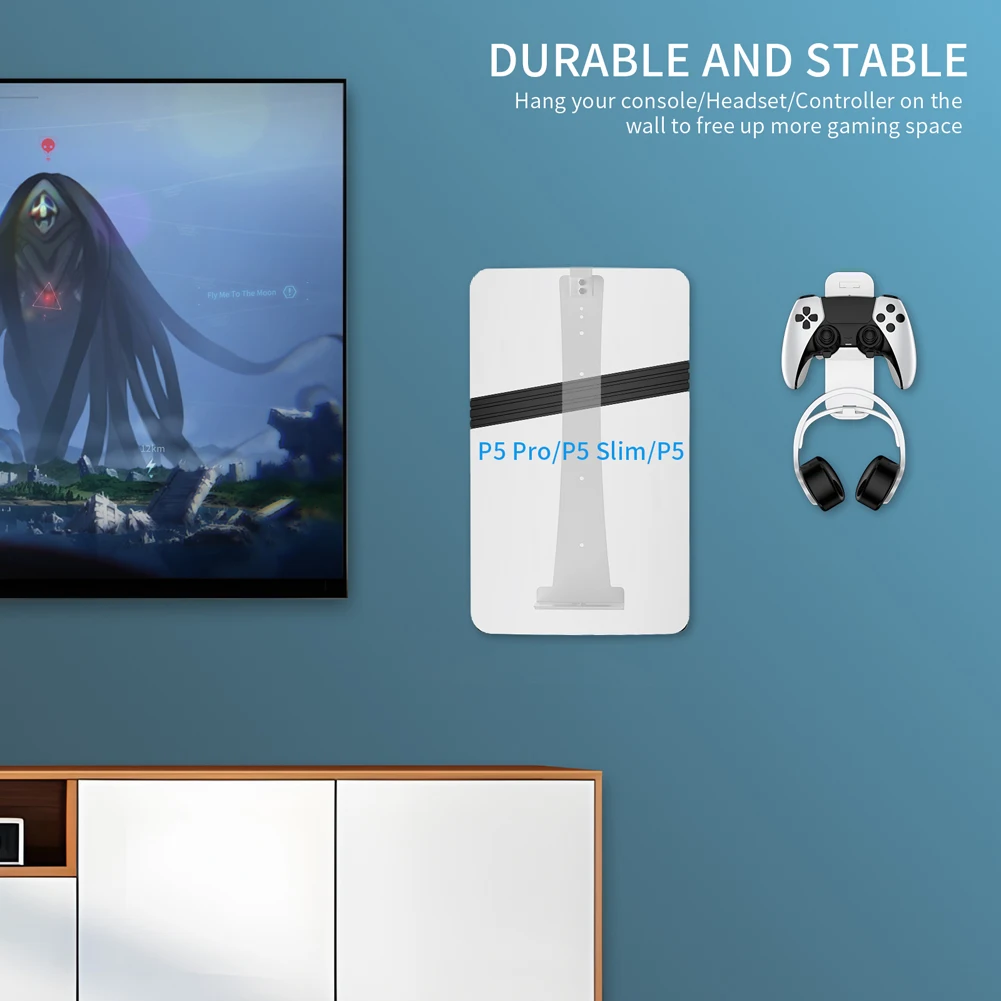 جدار جبل تخزين قوس ل Pro/PS5 سليم/PS5 وحدة التحكم جدار جبل تخزين هوك توفير المساحة غمبد سماعة هوك عرض حامل