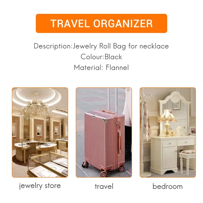 

Бархатная сумка для ювелирных изделий в рулонах, сумка для хранения, портативная витрина для ожерелья-A13G