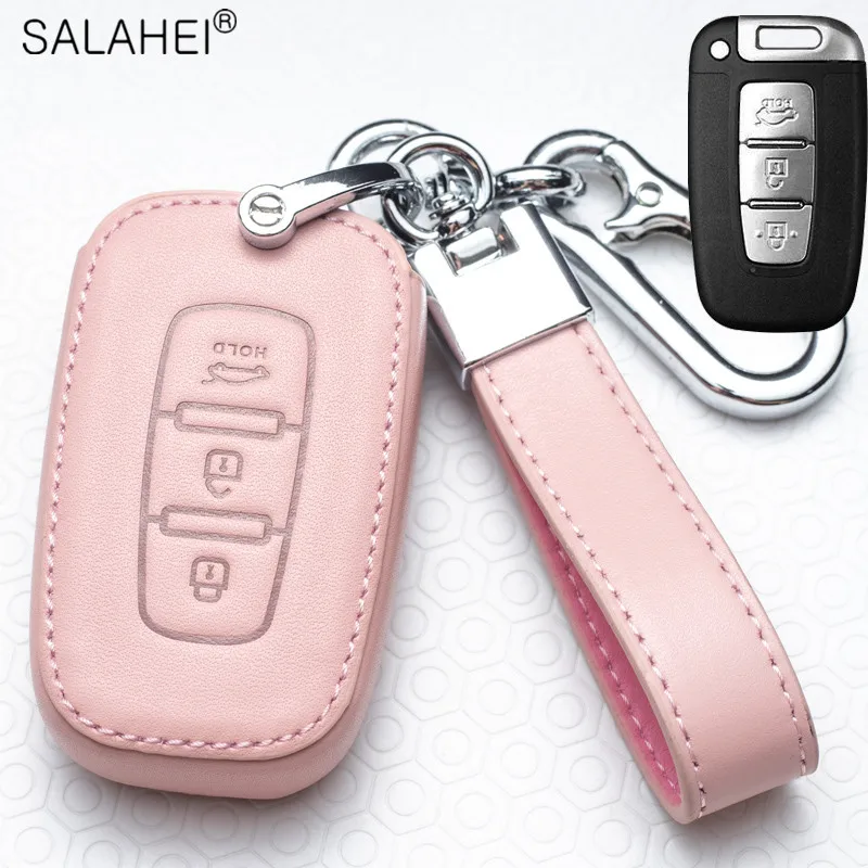 Leather Car Key Remote Cover Full Case For Hyundai Solaris HB20 Veloster SR IX35 Accent Elantra Creta i20 i30 ix35 Accessories