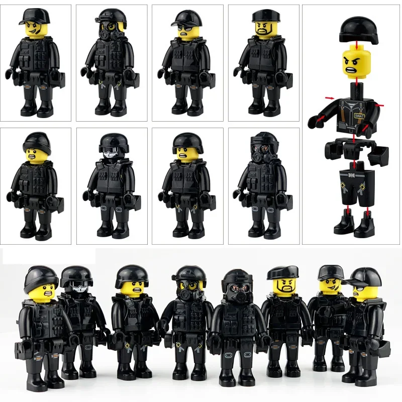 MOC Building Blocks SWAT Police Military Figure Self-Locking Bricks For Parts Accessories Army Soldier Assemble Model Kids Toys