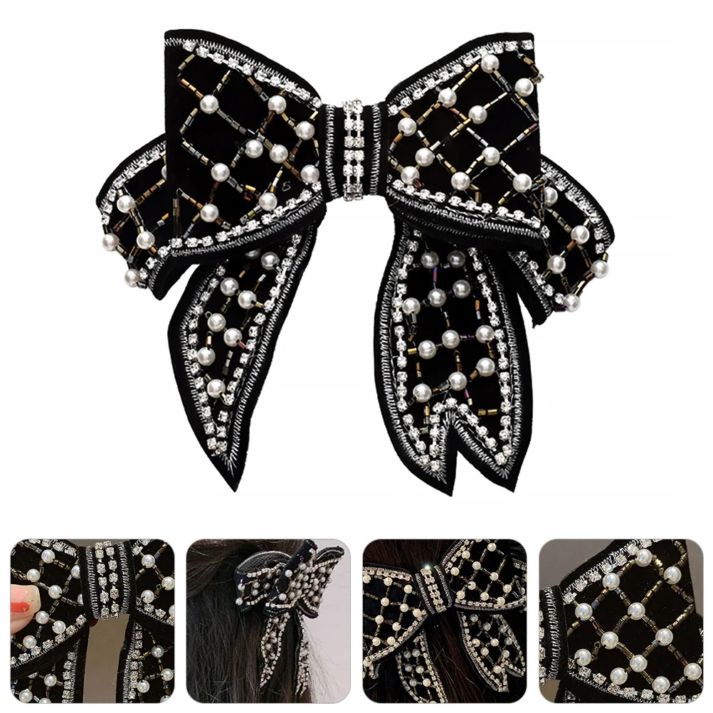 Crystal Bow Clip Miss Clips for Hair Jewelry Fabric Barrettes Chic Decorative Hairpin