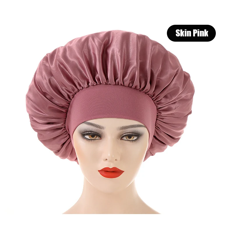 1Pcs Silk Bonnet For Curly Hair Beige Satin Bonnet Hair Hats For Sleeping Black Women Silk Sleep Cap Night Hair Wrap Head Cover