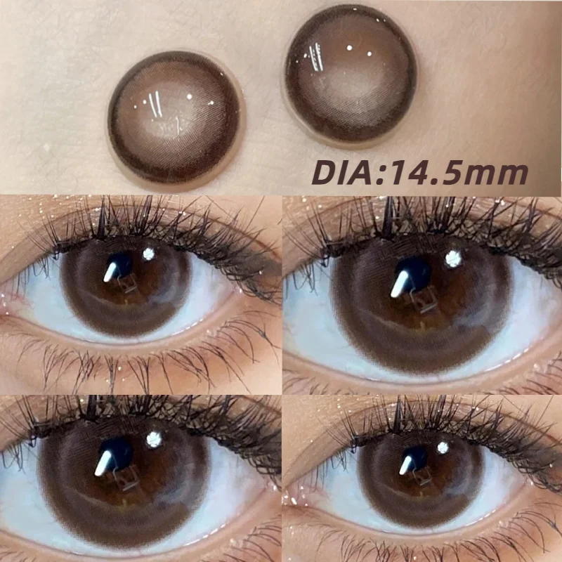 KSSEYE 2PCS/Pair Korea Colored Contact Lenses with Degree Brown Natural Pupil Large Diameter Black Lens for Eye Fashion Cosmetic