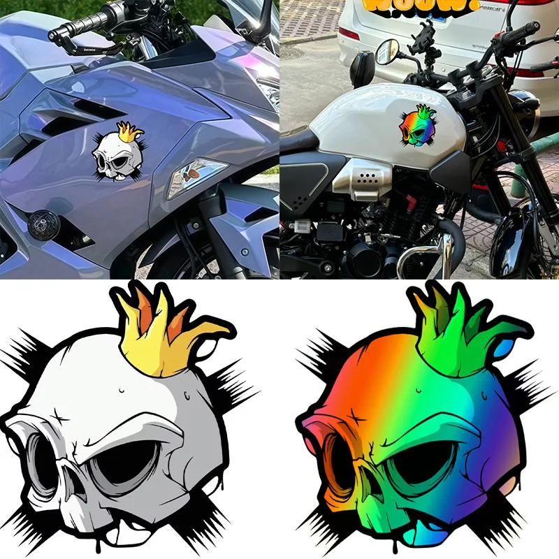 1pc Skull Head Motorcycle Stickers Racing Style for DIY Motorbike Fuel Tank Front Fairing Cover Scratch Scooter Vinyl Decals