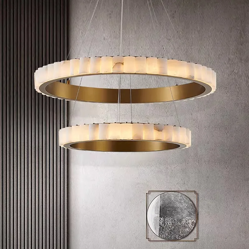 New Chinese Style Marble Pendant Light Italian Style Light Luxury Minimalist Villa Creative Designer Circular Ring Main Light