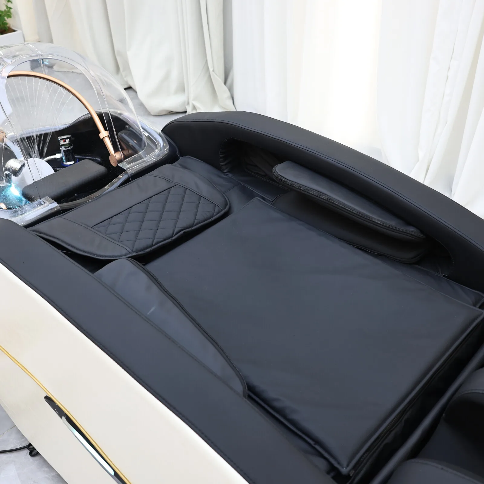 Cama de shampoo de massagem inteligente, mobília comercial de spa de cabeça de salão de beleza de luxo, mobiliário ideal de alta qualidade para loja de cabeleireiro de luxo