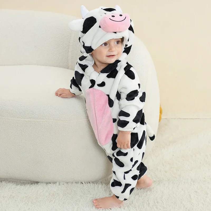 Disfraz de Animal de vaca lechera, pelele Kigurumi para bebé, niño y niña, mono con capucha, mono de franela de 0 a 36M