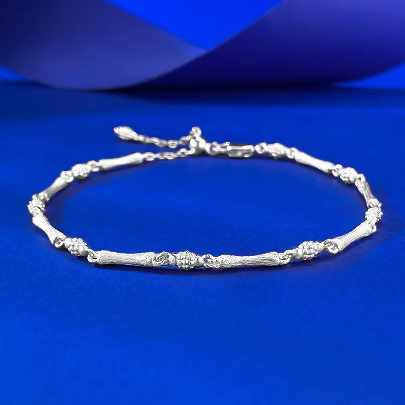 

Винтажный браслет из матового бамбука из стерлингового серебра 925 пробы, браслет для повседневных поездок на работу золотого цвета, регулируемый