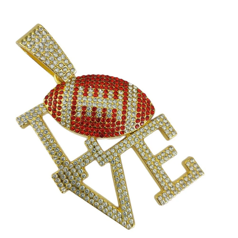 DIY accessories hot-selling full diamond LOVE rugby alloy pendant hip-hop sports personality niche design men's necklace