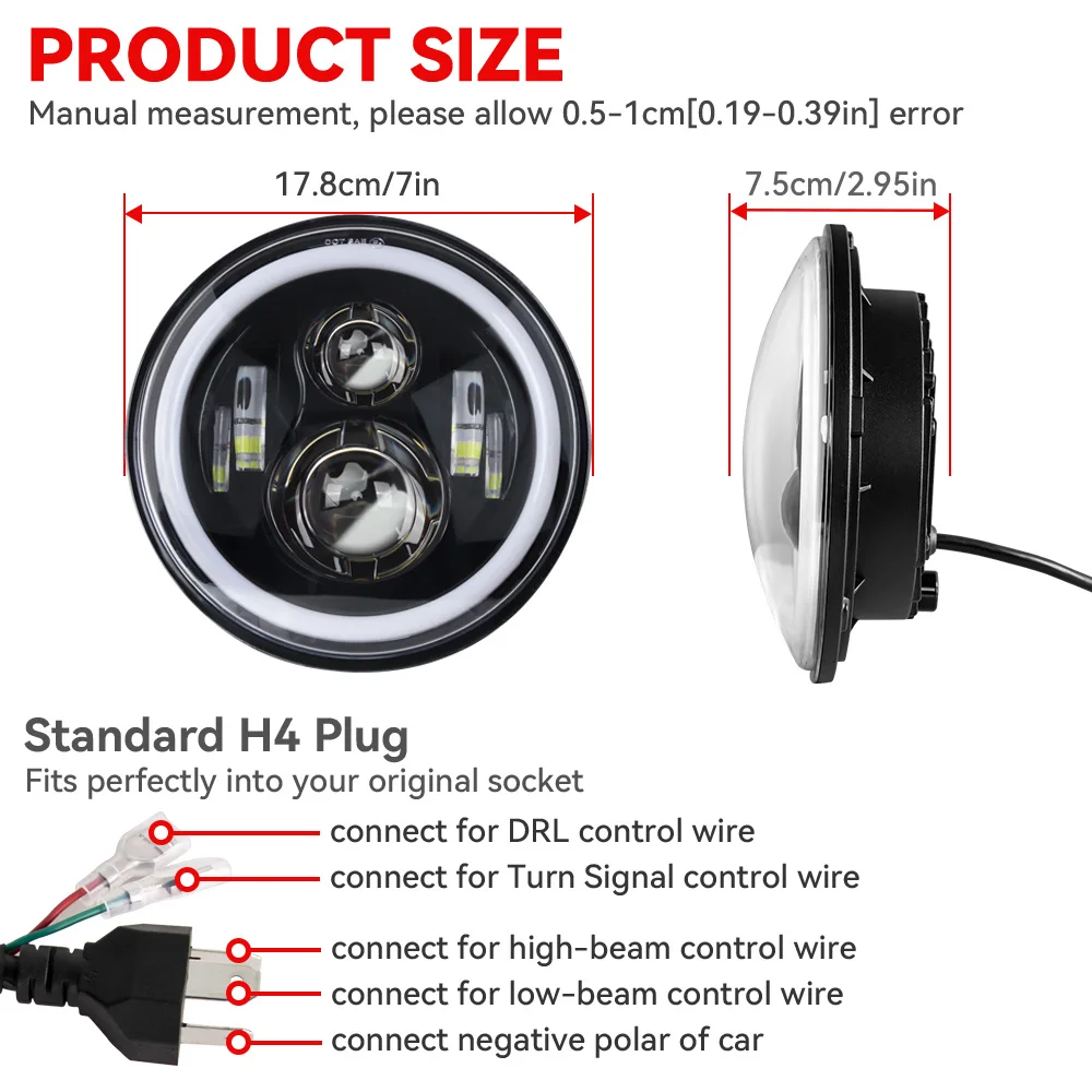 7inch LED Headlight for Nissan Patrol Y60 Hummer H1&H2 Lada 4X4 DRL for Wrangler TJ JK LJ CJ 7inch for Land Rover Defender