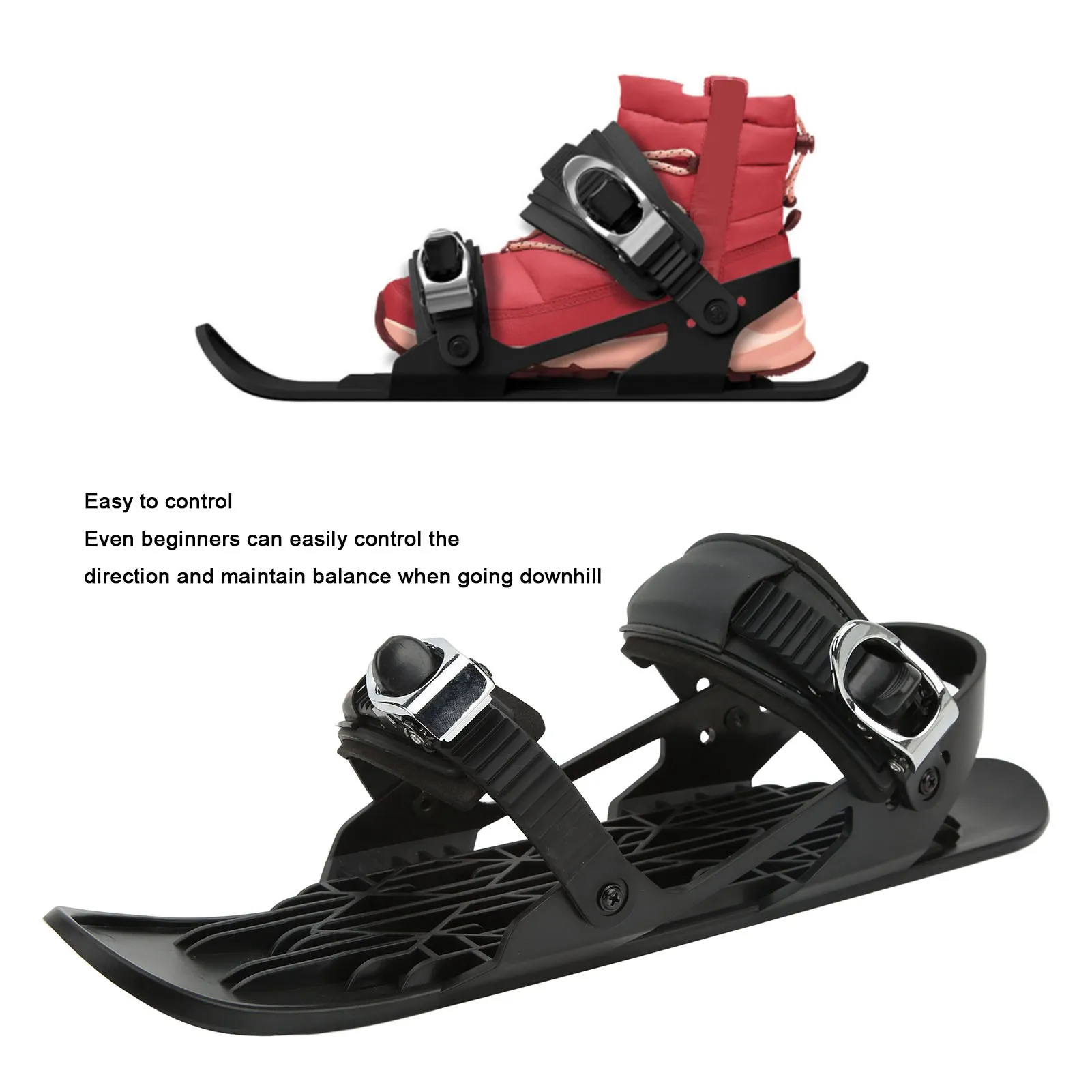Skiing Shoes, Mini Ski Shoes Black Free Size Adjustable Binding Outdoor Mini Snowboard Ski Boots for Forest Trails