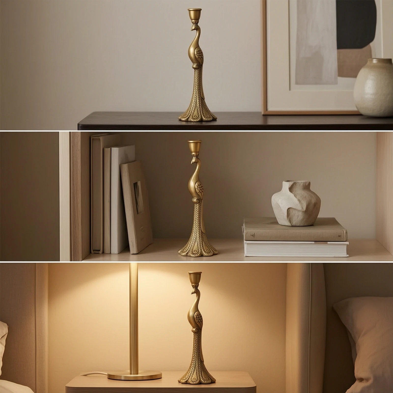 Brass Candle Holder Vintage Taper Candle Holder Slender Elegant for Home Decor, Tabletop view 6
