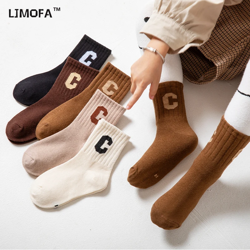 LJMOFA 5Pair Kids Boy Girl Sock Fashon Simplicity Solid Color Calf Sock Toddler Spring Autumn School Cotton Warm Sport Sock C170