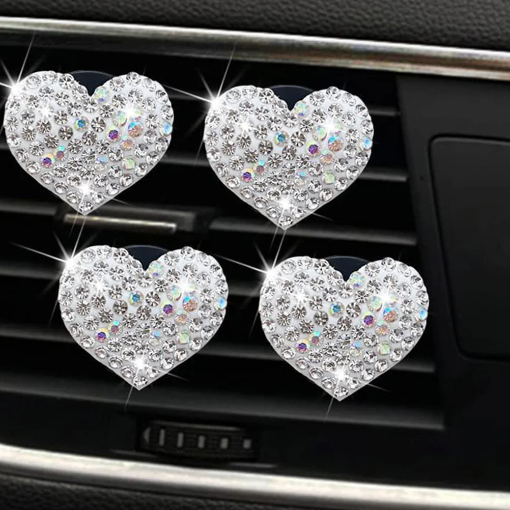 

2Pcs Heart Shaped Car Air Freshener Clip Aroma Ornament Durable Glass Material Elegant Interior Decor Vent Diffuser