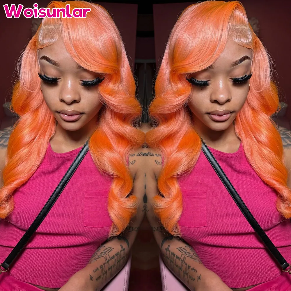 

Pink Orange Baby Hair Body Wave Wigs Human Hair Transparent 13x4 human hair lace Frontal Wig For Women human hair wigs 100%