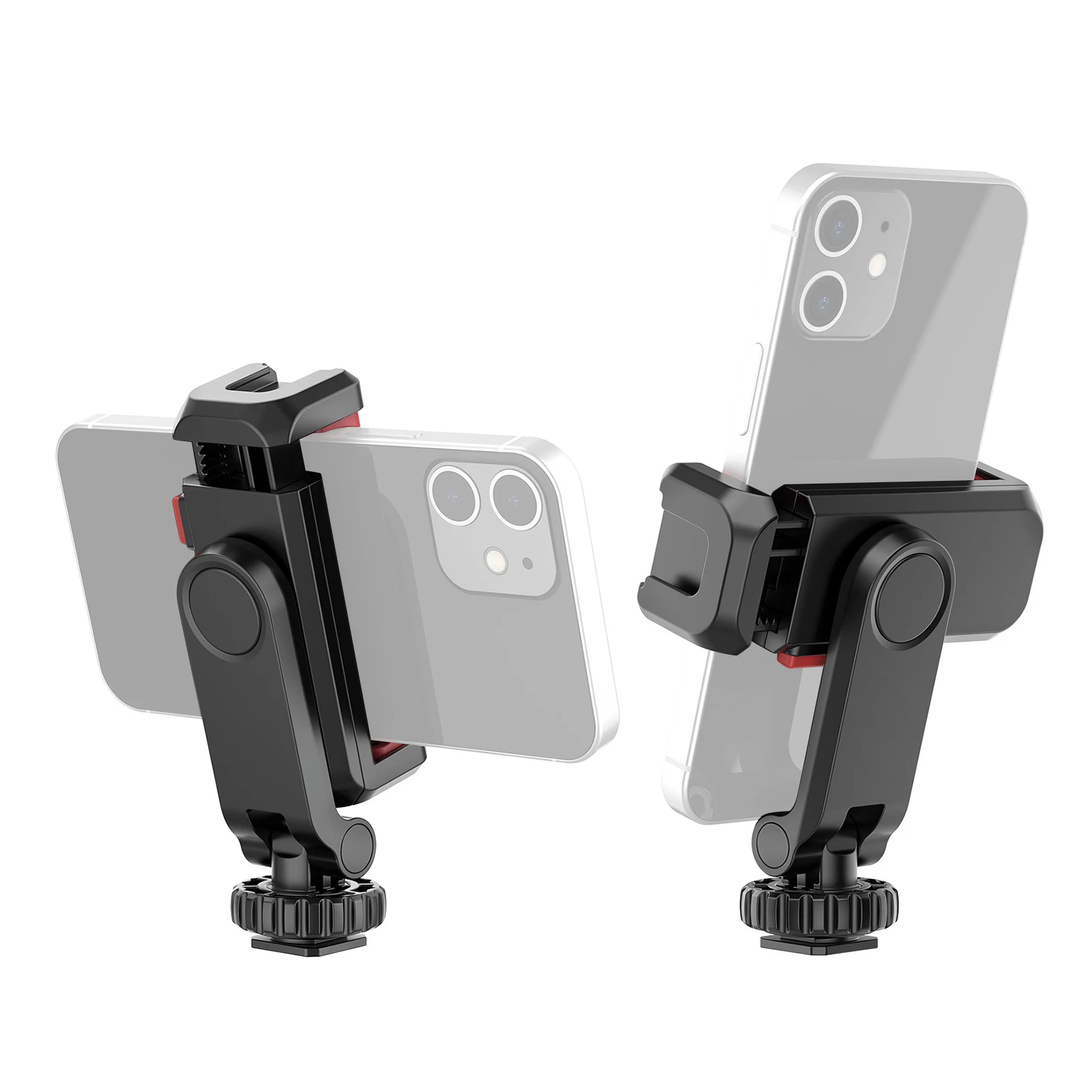 Multi-functional Phone Holder Clamp Phone Tripod Mount 360° Rotatable with Dual Cold Shoe Mounts for Smartphone Vlog Selfie