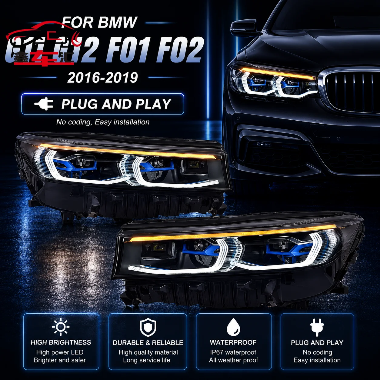 

Car LED Headlight Parts For BMW G11 G12 F01 F02 2016-2019 Fog DRL Brake Turn Signal Lamp Plug And Play