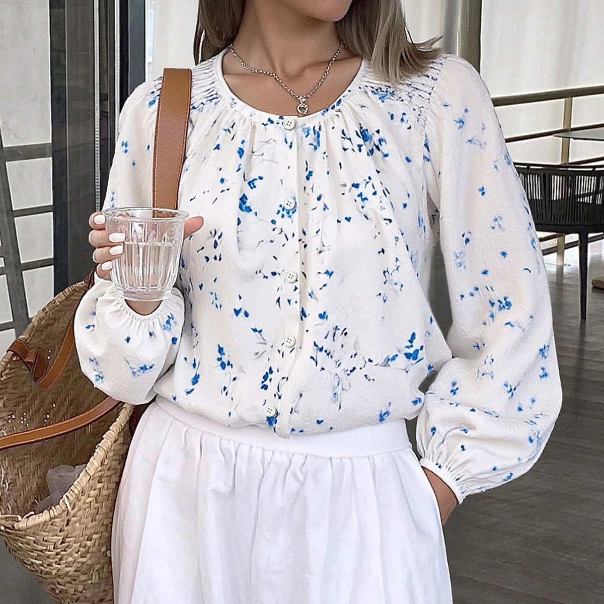 

Mia Muse Women's Blouse Autumn Casual 2025 Floral Round Neck Long Sleeve Loose Fit Daily Blouse