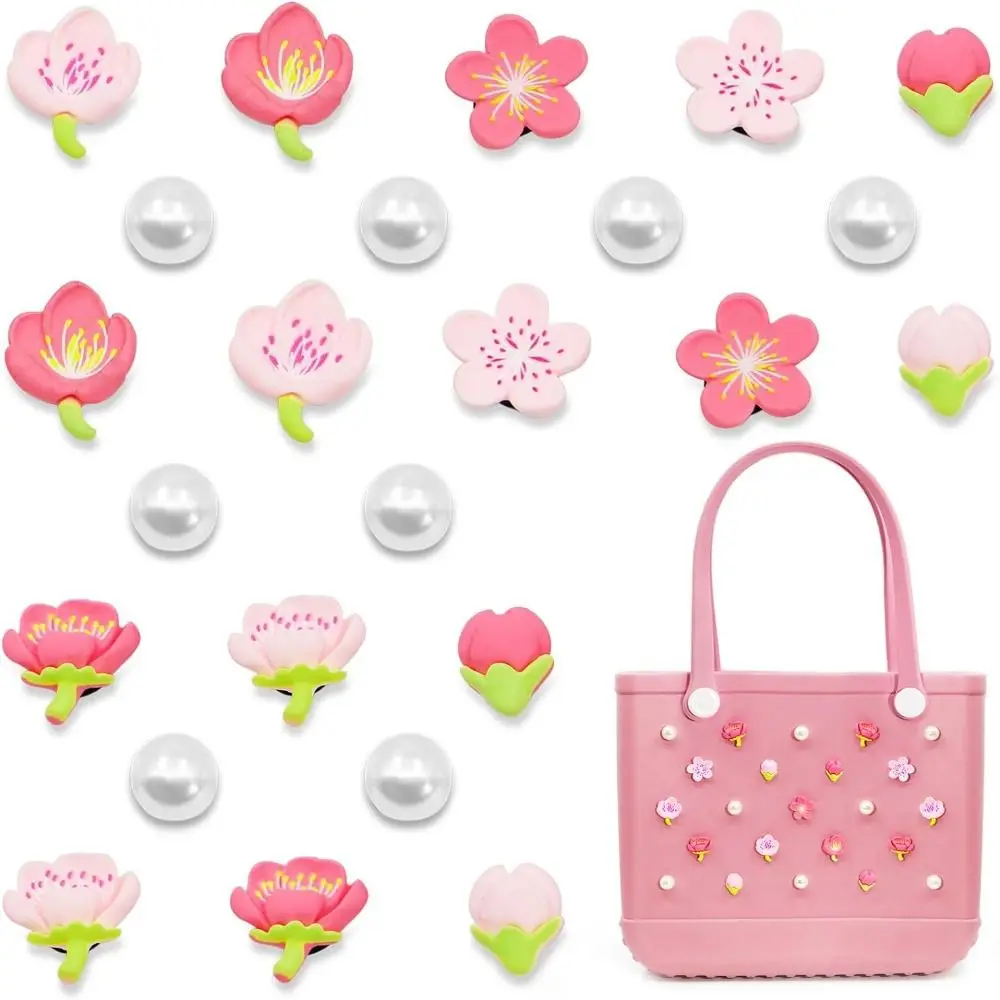 24Pcs Colorful Flowers Pearls Charms for Bogg Bags Rubber Beach Totes Handbag Decoration Bag Insert Charms Accessories for Women