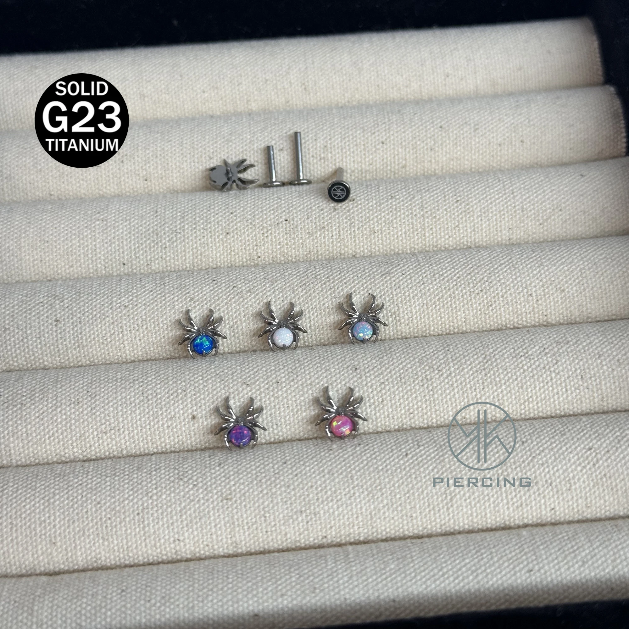 1pcs F136 Titanium 18G 16G Opal Spider design Earnail Internal Thread Earrings Studs Lip Nail Perforated Jewelry