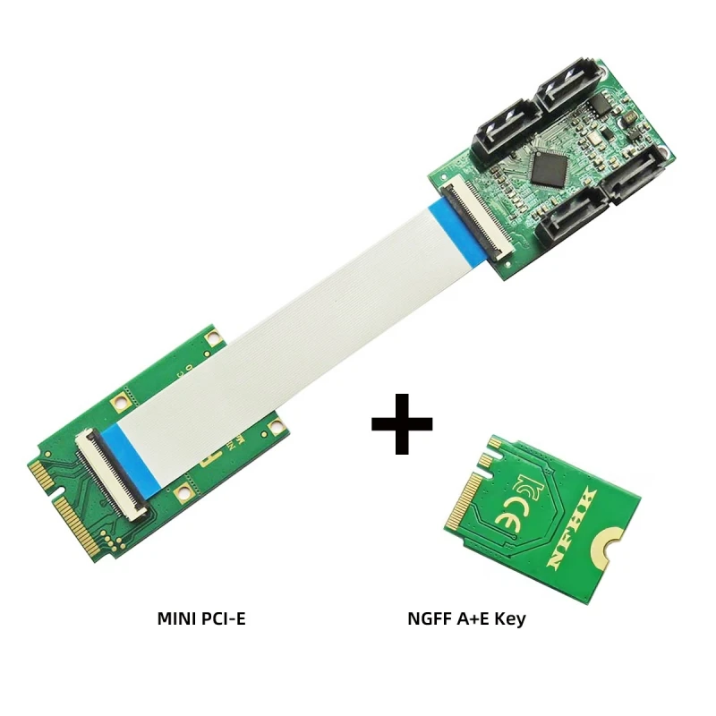 Zihan Hard Drive Expansion Card Mini PCI-E and A+E-Key to SATA 3.0 Quad Port Adapter 6Gbp with 10cm Cable