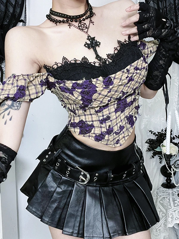 

Сексуальные футболки в готическом стиле, фиолетовый топ без рукавов, Femme Subculture, жилет для горячих девушек, уличная одежда, одинаковые женские топы Y2K, летние