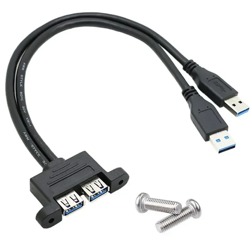 Dual USB Male To Female Extension Cable Twin Port Usb3.0 Extension Cable with M3screw Holes Panel Mounting Usb2.0