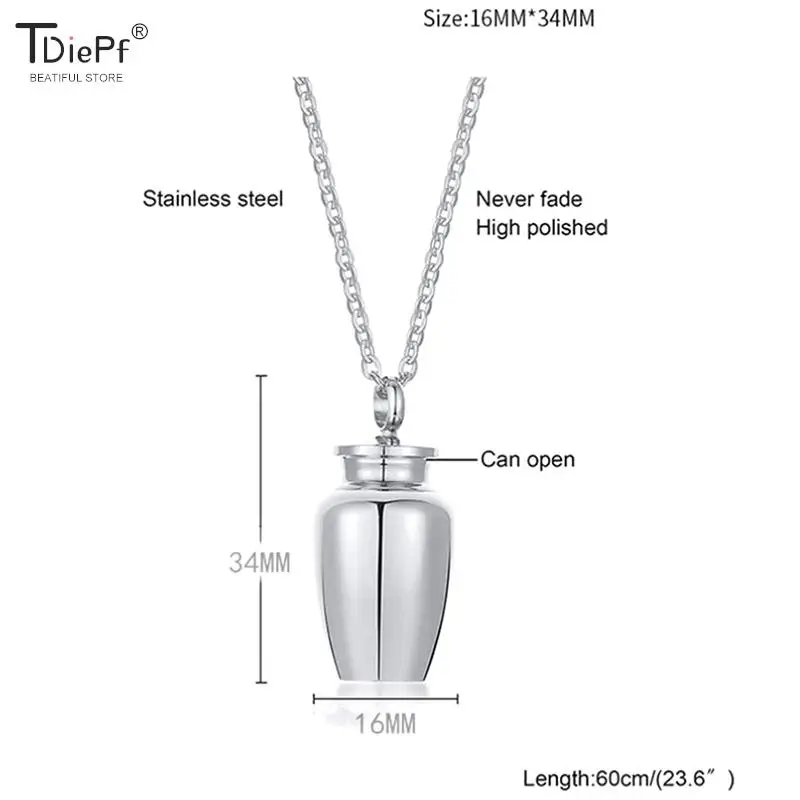 1PCS  Waterproof Pill Bottle Necklace Pendant Memorial Hollow Tube Stainless Steel For Men Women Jewelry Pill Bottle Case Holder