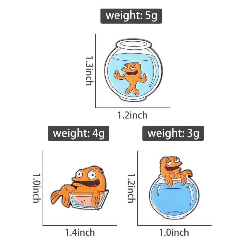 Comedy Animated TV Brooch Enamel Pins Cute Cartoon Goldfish Fish Tank Brooches Lapel Badge Animal Jewelry Gift for Kids Friends