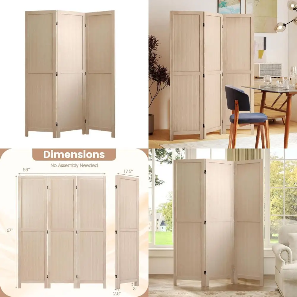 

67 Tall Freestanding Wooden Room Divider, Privacy Screen for Space-Saving Partition in Home Office, Bedroom, Studio - No Assembl