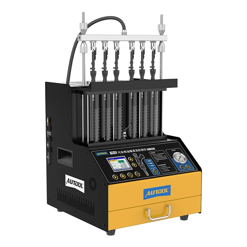 Automotive Fuel Injector Cleaning Machine, 6-Cylinder Design, Ultrasonic Cleaning & Flow Testing, Ideal for Auto Repair Shops