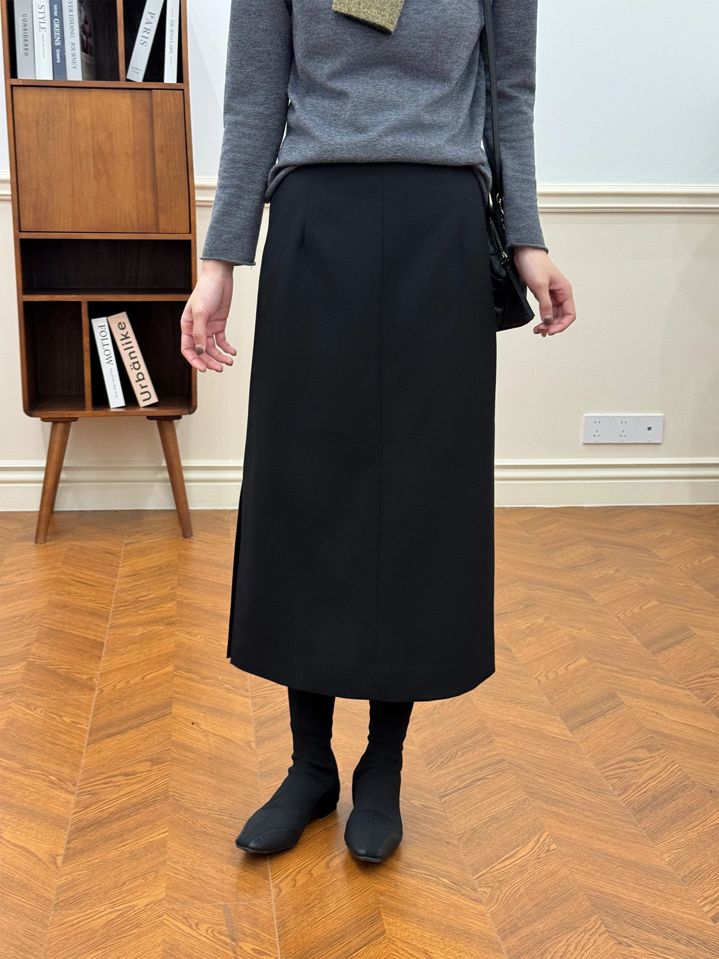 

Bla Wool Blend High Waist A-Line Skirt for Women Commute Friendly Side Slit Casual Cotton Fabric Stand Fit Winter 2025