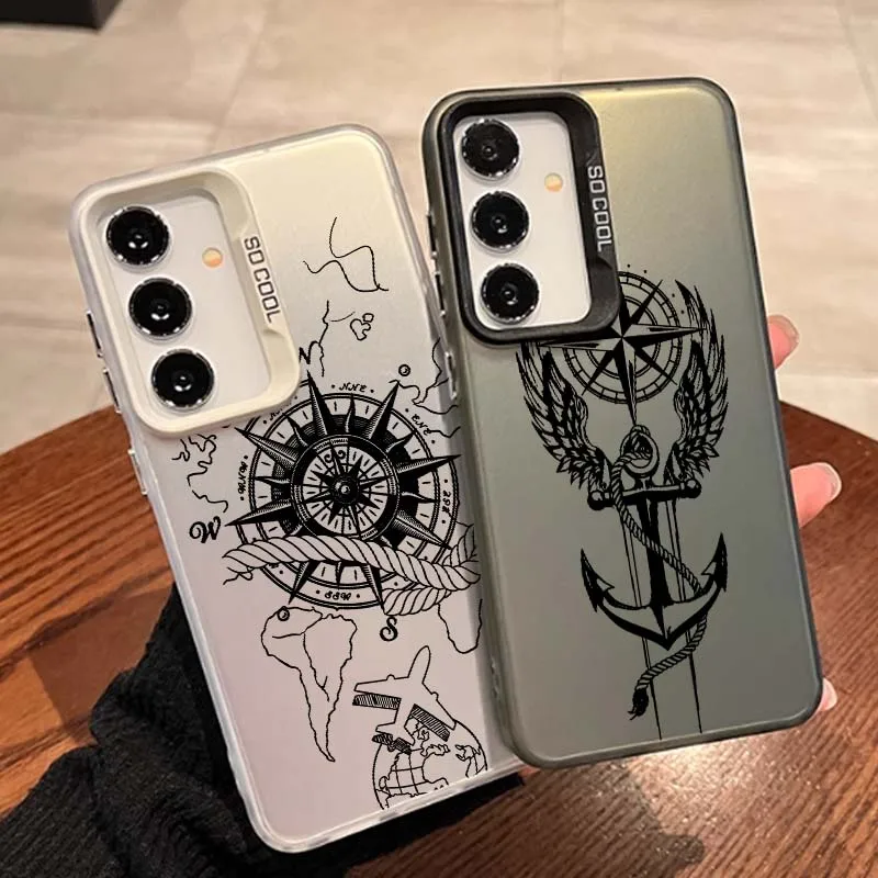 

Creative compass design Phone Case For Samsung A16 A55 A05 A51 A71 A54 A06 A04e A15 A05s A25 A56 A13 A53 Colorful Silver