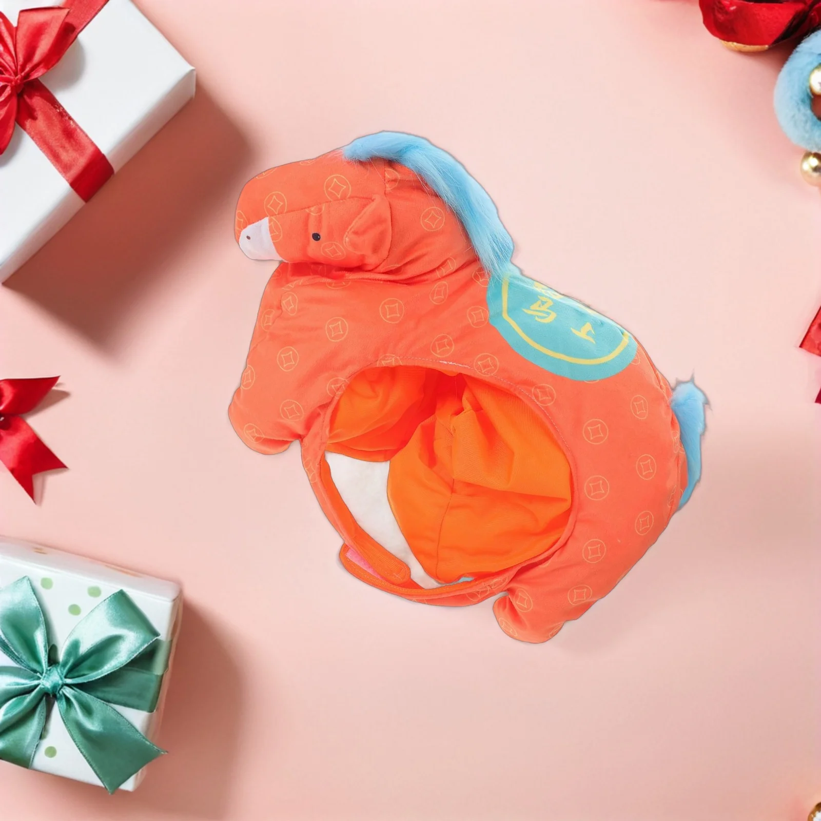 Horse Head Hat Chinese New Year 2026 Cartoon Mascot Costume for Party Photo Booth Performance Accessory Orange