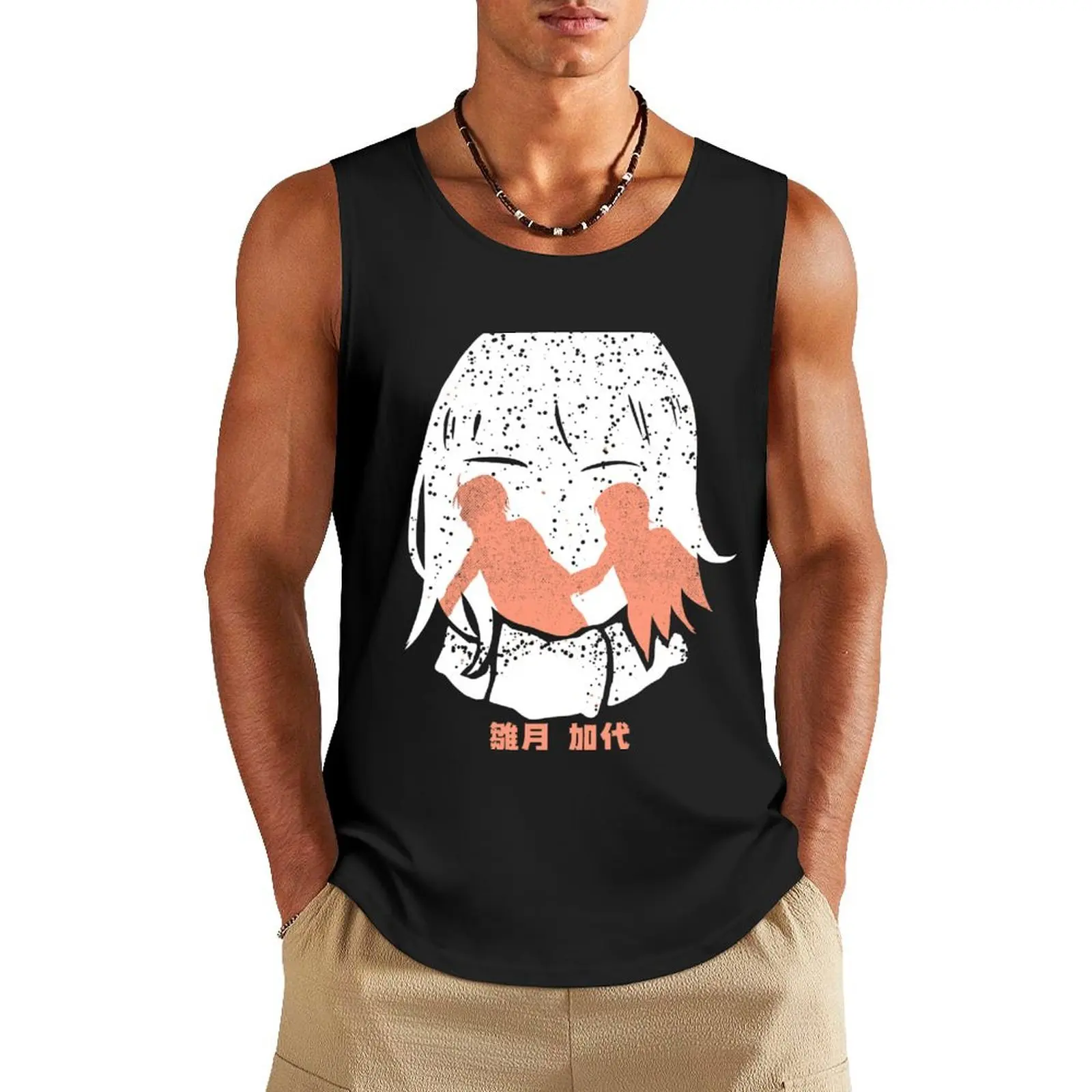 Erased anime satoru fujinuma x kayo hinazuki white and orange snowy silhouette with aesthetic japanese text in distress Tank Top