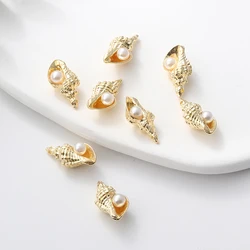 10pcs Gold Pretty Charms Pearl Shell Conch Pendants For Making Earring Necklace Key Chains Handmade DIY Jewelry Findings