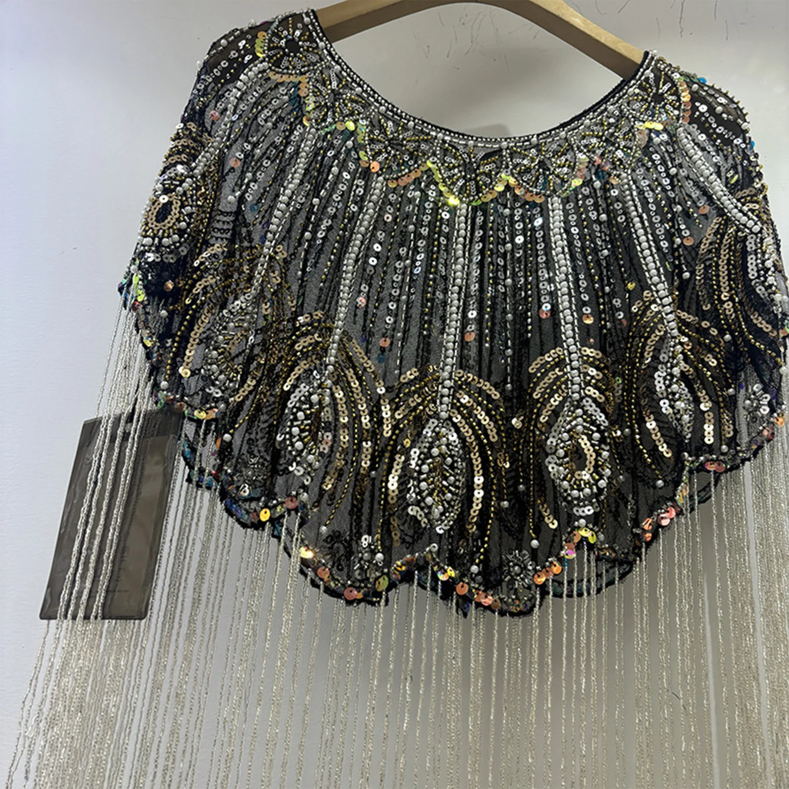 Women Flapper Shawls Bolero Vintage 1920s Sequins Bottom Plastic Beads Tassel Cape Shoulder Shrugs for Cocktails